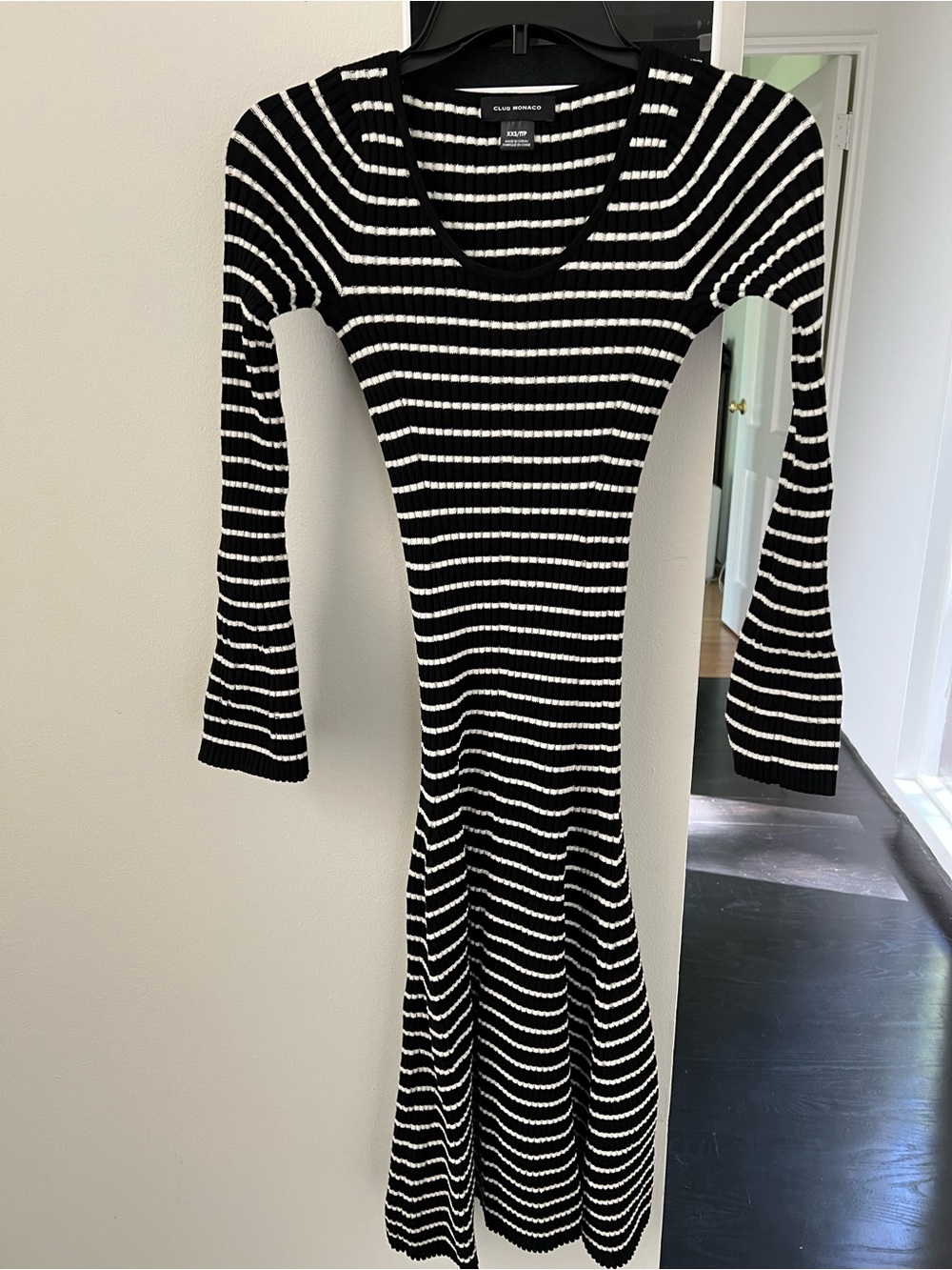 Club Monaco Black & White Striped Knit Dress XXS